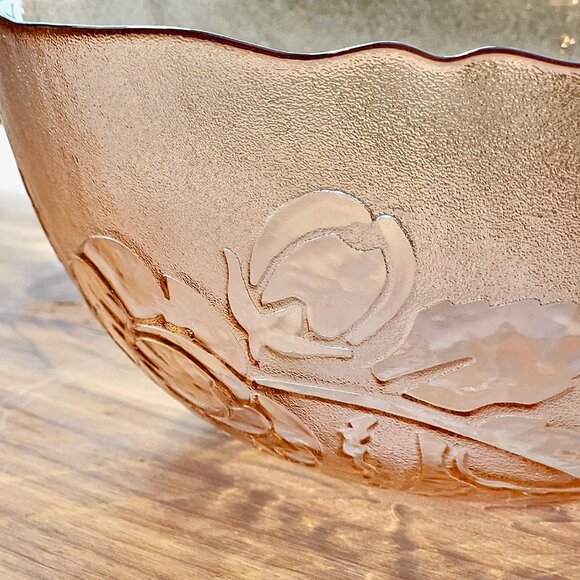 Vintage Arcoroc France Rosaline Pink Swirl Glass Salad Bowl 9" MCM Serving Bowl - Picture 4 of 10